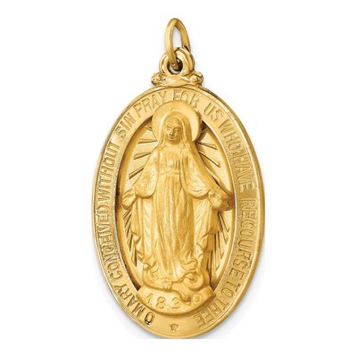 14K Yellow Gold Large Miraculous Medal Oval Pendant – view 6