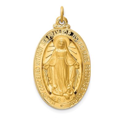 14K Yellow Gold Large Miraculous Medal Oval Pendant
