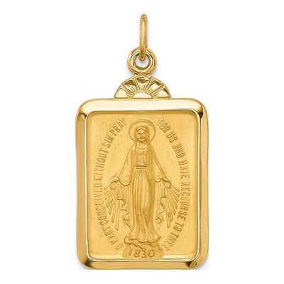 14K Yellow Gold Rectangular Miraculous Medal Pendant