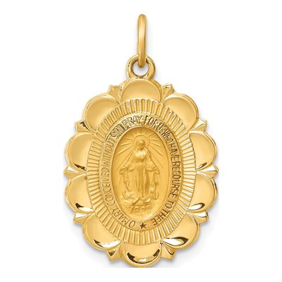14K Yellow Gold Miraculous Medal Oval Pendant