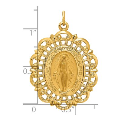 14K Yellow Gold Large Miraculous Medal Oval Pendant – view 4