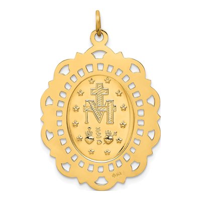 14K Yellow Gold Large Miraculous Medal Oval Pendant – view 5