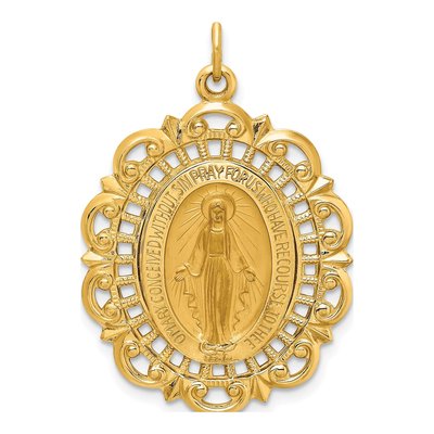 14K Yellow Gold Large Miraculous Medal Oval Pendant