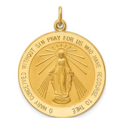 14K Yellow Gold Round Miraculous Medal Pendant