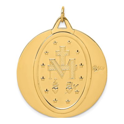 14K Yellow Gold Large Round Miraculous Medal Pendant – view 5