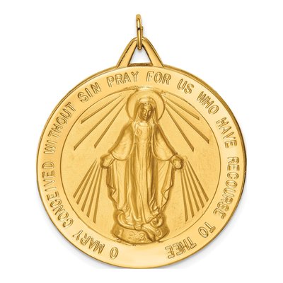 14K Yellow Gold Large Round Miraculous Medal Pendant