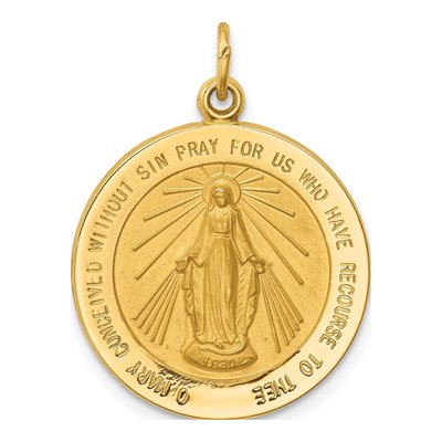 14K Yellow Gold Miraculous Medal Round Pendant