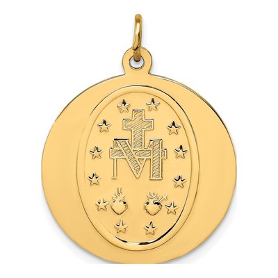 14K Yellow Gold Large Round Miraculous Medal Pendant – view 5
