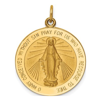 14K Yellow Gold Large Round Miraculous Medal Pendant