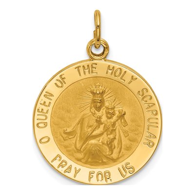 14K Yellow Gold Queen of Holy Scapular Medal Pendant