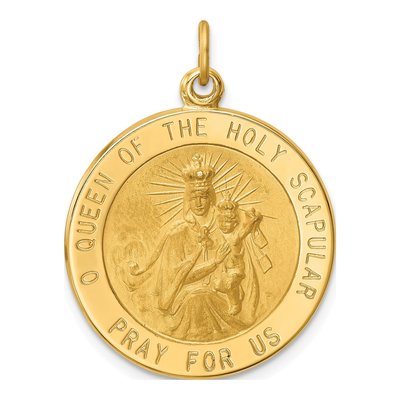 14K Yellow Gold Queen of Holy Scapular Medal Pendant