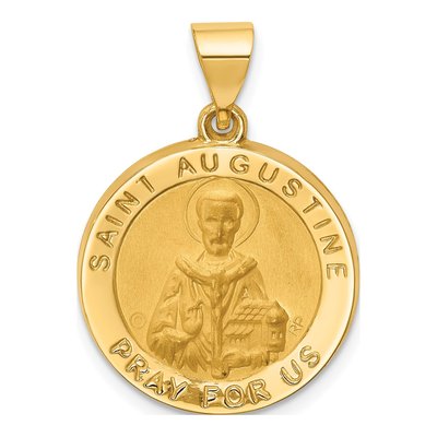 14K Yellow Gold Hollow Round St Augustine Medal Pendant