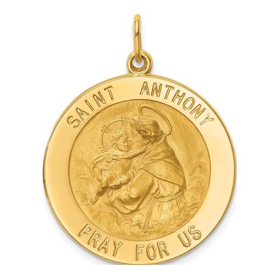 14K Yellow Gold Large Round St Anthony Medal Pendant