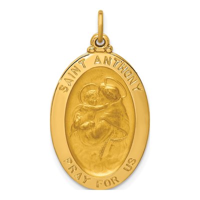 14K Yellow Gold St Anthony Medal Oval Pendant
