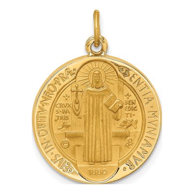 14K Yellow Gold St Benedict Medal Pendant