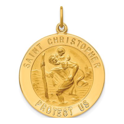 14K Yellow Gold St Christopher Medal Pendant