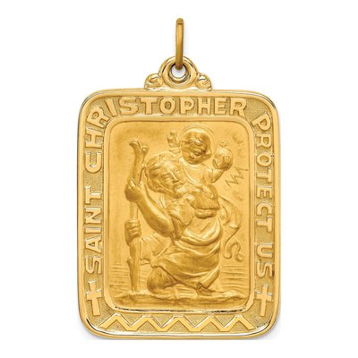 14K Yellow Gold St Christopher Rectangle Pendant