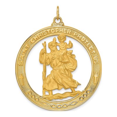 14K Yellow Gold St Christopher Medal Pendant