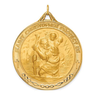 14K Yellow Gold St Christopher Medal Pendant