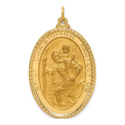14K Yellow Gold St Christopher Oval Medal Pendant