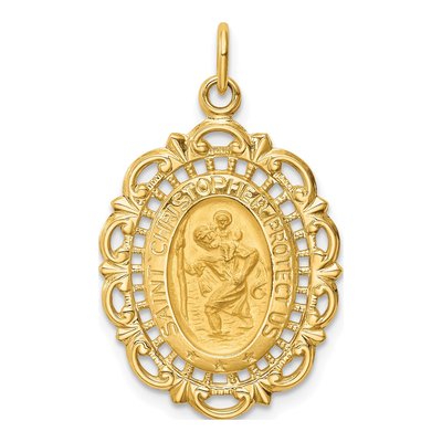 14K Yellow Gold St Christopher Medal Pendant