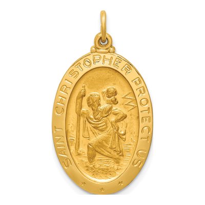14K Yellow Gold Medium Oval St Christopher Medal Pendant