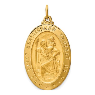 14K Yellow Gold St Christopher Medal Pendant