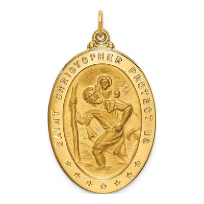 14K Yellow Gold Large St Christopher Medal Pendant
