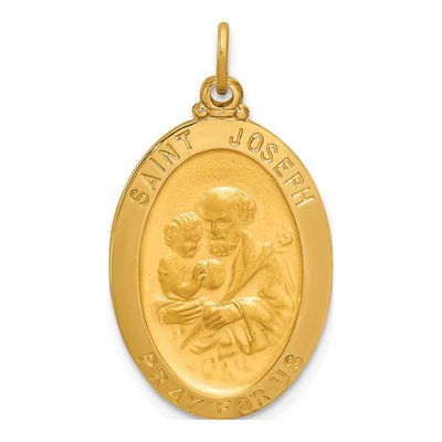 14K Yellow Gold Oval St Joseph Medal Pendant