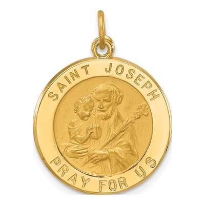 14K Yellow Gold Small Round St Joseph Medal Pendant