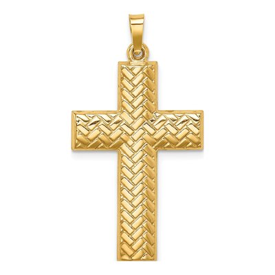 14K Yellow Gold Woven Latin Cross Pendant