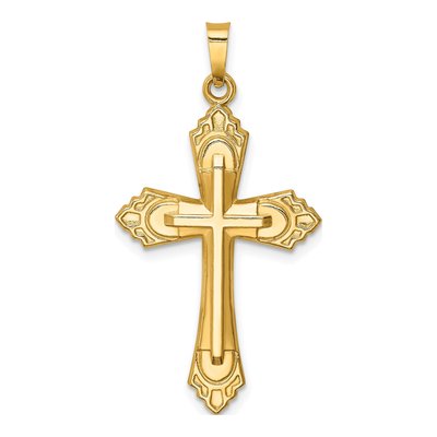 14K Yellow Gold Fleur de Lis Cross Pendant