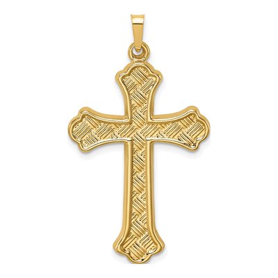 14K Yellow Gold Woven Fleur de Lis Cross Pendant