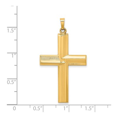 14K Yellow Gold Hollow Striped Latin Cross Pendant – view 4
