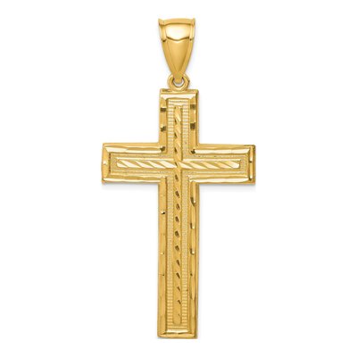 14K Yellow Gold Diamond-Cut Cross Pendant