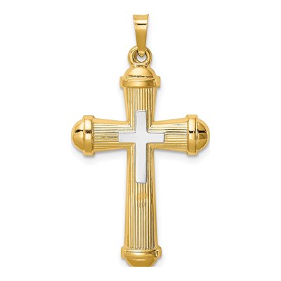 14K Two-Tone Gold Hollow Cross Pendant