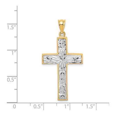 14K Two-Tone Gold Diamond-Cut Cross Pendant – view 4