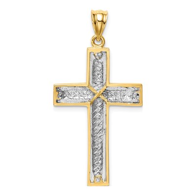 14K Two-Tone Gold Diamond-Cut Cross Pendant – view 5