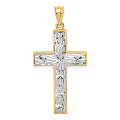 14K Two-Tone Gold Diamond-Cut Cross Pendant