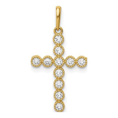 14K Yellow Gold CZ Cross Pendant