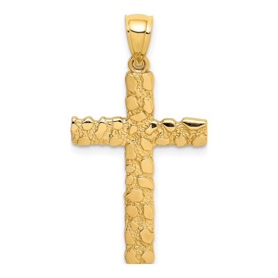 14K Yellow Gold Nugget Style Cross Pendant
