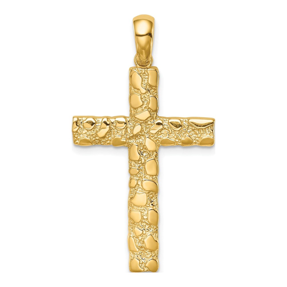 14K Yellow Gold Nugget Style Cross Pendant