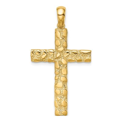 14K Yellow Gold Nugget Style Cross Pendant
