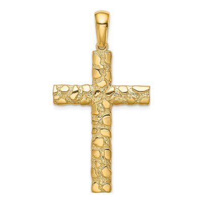 14K Yellow Gold Nugget Style Cross Pendant