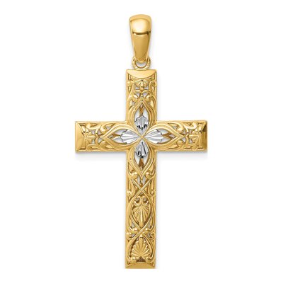 14K Yellow Gold Diamond-Cut Cross Pendant