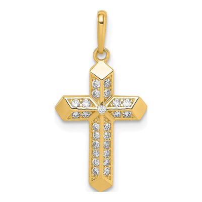 14K Yellow Gold CZ Cross Pendant