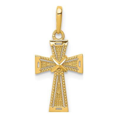 14K Yellow Gold Diamond-Cut Cross Pendant