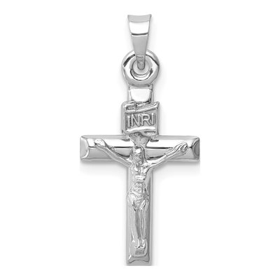 14K White Gold Hollow Crucifix Pendant