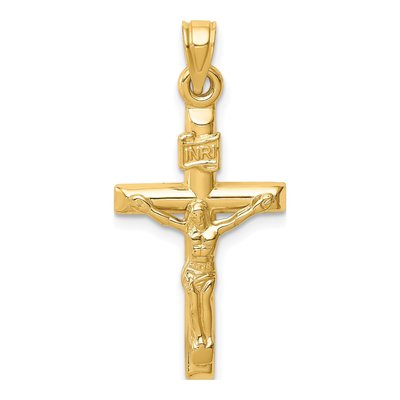 14K Yellow Gold Hollow Crucifix Pendant