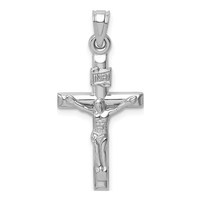 14K White Gold Hollow Crucifix Pendant